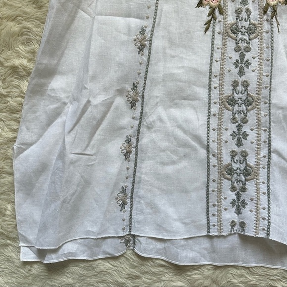 Johnny Was JWLA Top Christine Drape Shirt 100% Linen Floral Embroidered White M - Picture 6 of 12